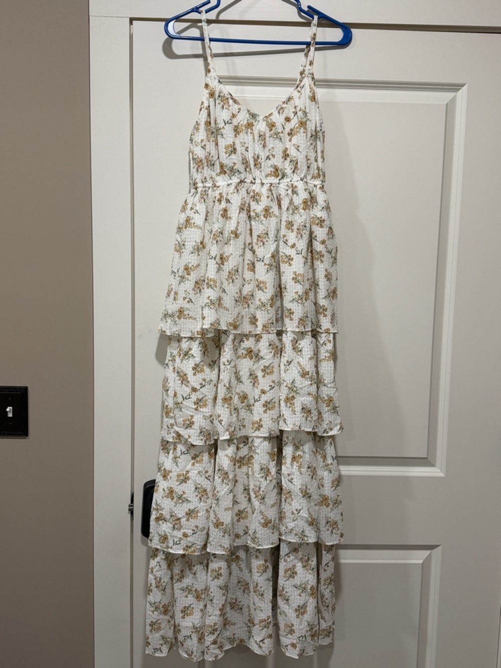 White Floral Tiered Maxi Dress with Adjustable Straps